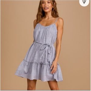 Lulus Seersucker For You Blue and White Dress